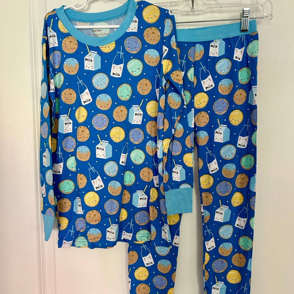 Little Sleepies Milk and Cookies Blue Long Sleeve PJ Set NWOT 9/10 Bamboo